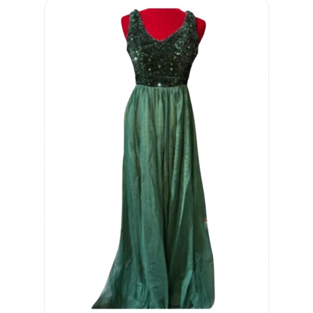 Green Sequin Embellished Maxi Gown